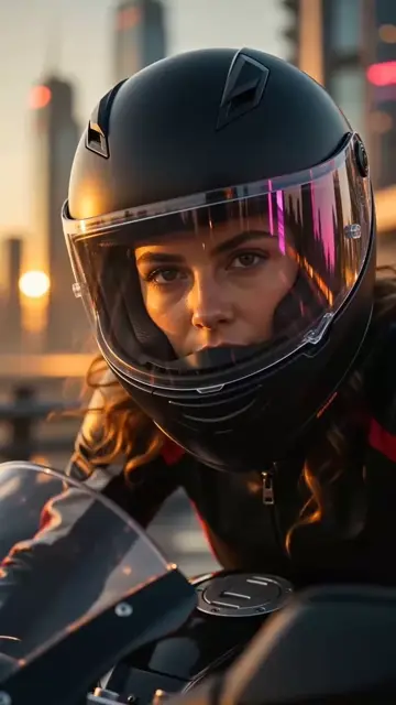 Cyberpunk Motorcycle Sunset Megacity POV