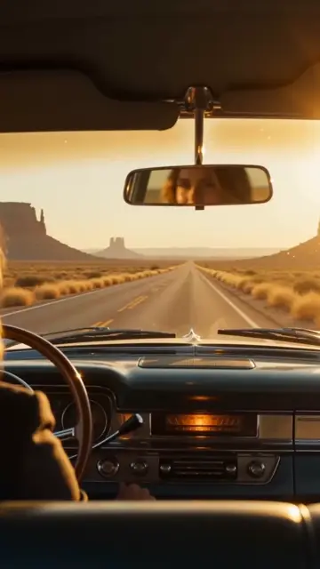 1950s Woody Wagon Desert Road Trip Retro POV