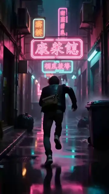 Rainy Neon Hong Kong Alley Pursuit Retro