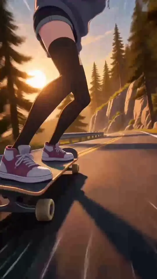 High-Speed 3D Anime Skateboard Mountain POV